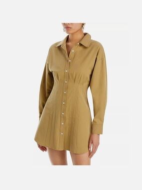 Wayf Camel Button-Front Long Sleeve Shirt Dress